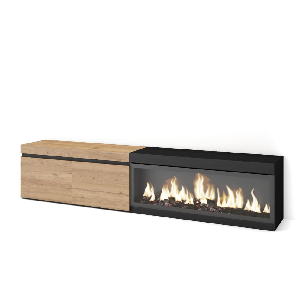 wohnli-moebel-suche-M25100335 Wohnli Möbelsuche - TV-Möbel Holzeffekt Kamin mit Feuereffekt 208x35x45cm Eiche Schwarz