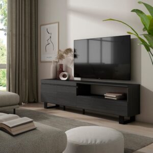 wohnli-moebel-suche-M25100336-1 TV-Möbel Holzeffekt mit Beinen 200x35x57cm Schwarz 200x57x35cm Spanplatte Schwarz Skraut home Möbel Wohnzimmermöbel TV-Möbel