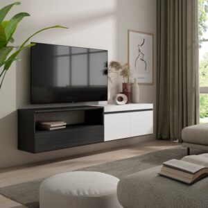wohnli-moebel-suche-M25100337-1 TV-Möbel Holzeffekt Hängend 200x35x45cm Weiß und Schwarz 200x45x35cm Spanplatte Weiß Skraut home Möbel Wohnzimmermöbel TV-Möbel