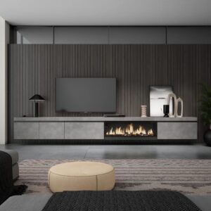 wohnli-moebel-suche-M25100339-1 TV-Möbel Holzeffekt Kamin mit Feuereffekt XXL 368x35x45cm Zement 368x45x35cm Spanplatte Grau Skraut home Möbel Wohnzimmermöbel TV-Möbel