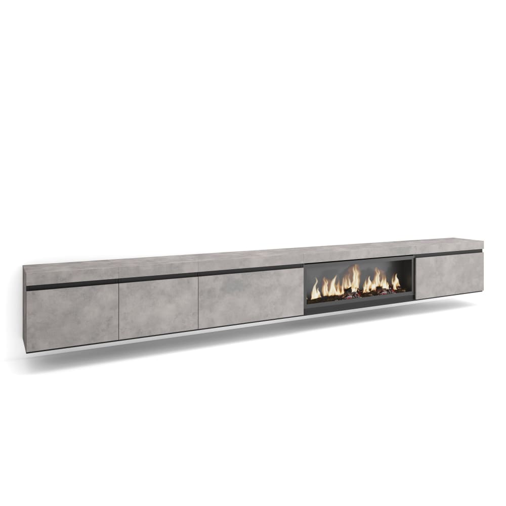 wohnli-moebel-suche-M25100339 Wohnli Möbelsuche - TV-Möbel Holzeffekt Kamin mit Feuereffekt XXL 368x35x45cm Zement