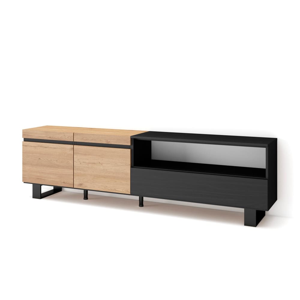 wohnli-moebel-suche-M25100340 Wohnli Möbelsuche - TV-Möbel Holzeffekt mit Beinen 200x35x57cm Eiche und Schwarz