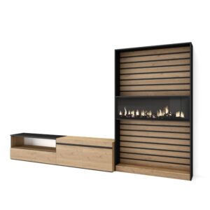 wohnli-moebel-suche-M25100344 Wohnli Möbelsuche - Wohnwand Holzeffekt Kamin mit Feuereffekt 310x35x186cm Eiche Schwarz