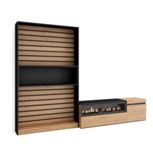 wohnli-moebel-suche-M25100345 Wohnli Möbelsuche - Wohnwand Holzeffekt Kamin mit Feuereffekt 260x35x186cm Eiche Schwarz
