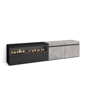 Wohnli Möbelsuche - TV-Möbel Holzeffekt Kamin mit Feuereffekt 200x35x45cm Zement