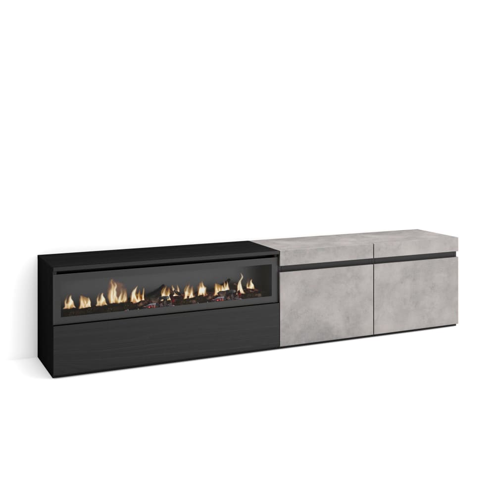 wohnli-moebel-suche-M25100346 Wohnli Möbelsuche - TV-Möbel Holzeffekt Kamin mit Feuereffekt 200x35x45cm Zement