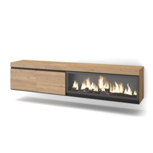 Wohnli Möbelsuche - TV-Möbel Holzeffekt Kamin mit Feuereffekt XXL 208x35x45cm Eiche