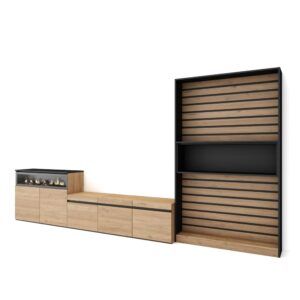 wohnli-moebel-suche-M25100352 Wohnli Möbelsuche - Wohnwand Holzeffekt Kamin mit Feuereffekt 360x35x186cm Eiche Schwarz