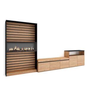 wohnli-moebel-suche-M25100353 Wohnli Möbelsuche - Wohnwand Holzeffekt Kamin mit Feuereffekt 360x35x186cm Eiche Schwarz
