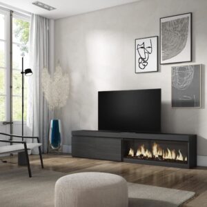 TV-Möbel Holzeffekt Kamin mit Feuereffekt XXL 208x35x45cm Schwarz 208x45x35cm Spanplatte Schwarz Skraut home Möbel Wohnzimmermöbel TV-Möbel