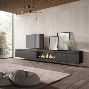 wohnli-moebel-suche-M25100355-1 TV-Möbel Holzeffekt Kamin mit Feuereffekt XXL 368x35x45cm Schwarz 368x45x35cm Spanplatte Schwarz Skraut home Möbel Wohnzimmermöbel TV-Möbel