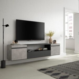 wohnli-moebel-suche-M25100358-1 TV-Möbel Holzeffekt Hängend 200x35x45cm Zement 200x45x35cm Spanplatte Grau Skraut home Möbel Wohnzimmermöbel TV-Möbel