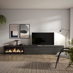 TV-Möbel Holzeffekt Kamin mit Feuereffekt XXL 317x35x45cm Schwarz 317x45x35cm Spanplatte Schwarz Skraut home Möbel Wohnzimmermöbel TV-Möbel