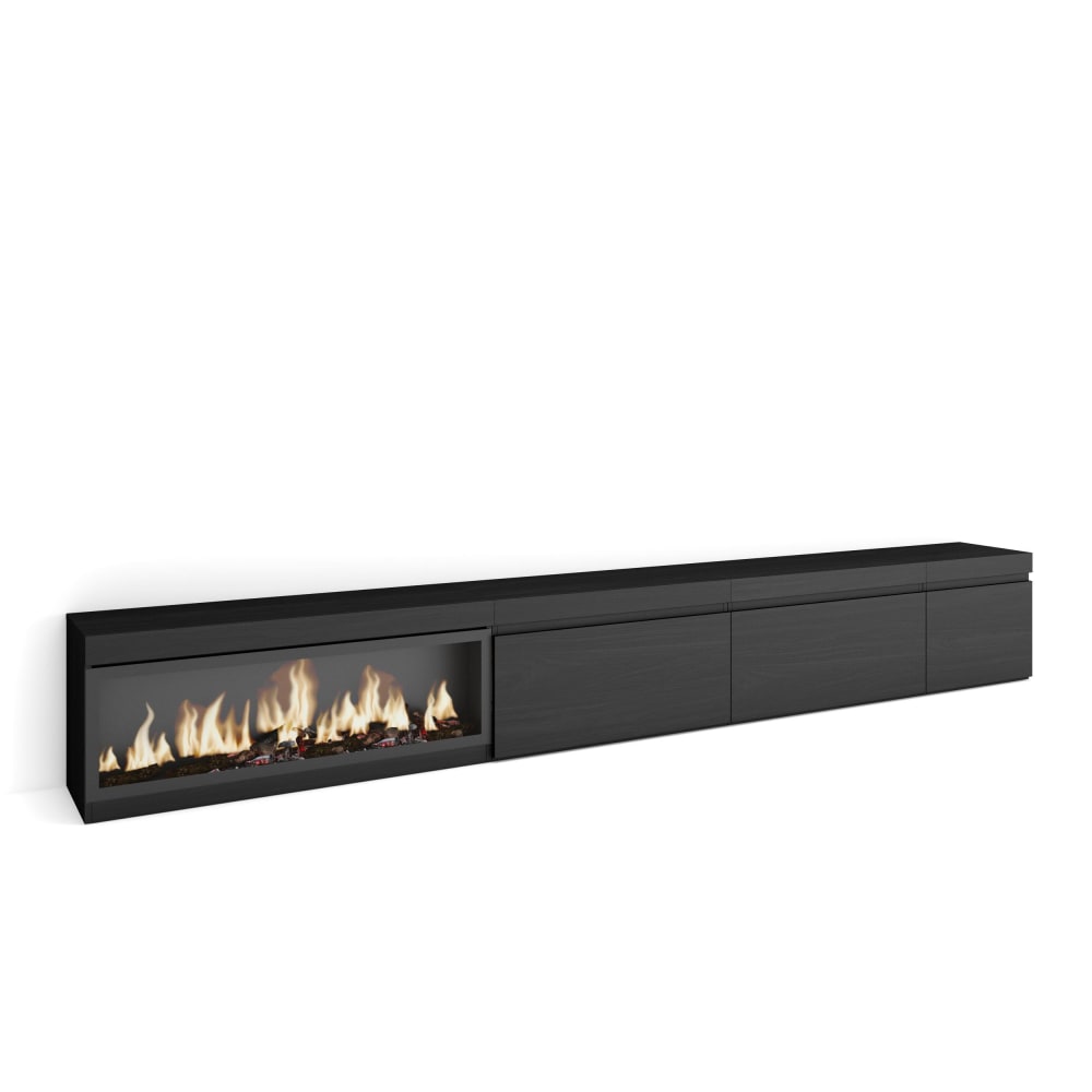 wohnli-moebel-suche-M25100360 Wohnli Möbelsuche - TV-Möbel Holzeffekt Kamin mit Feuereffekt XXL 317x35x45cm Schwarz