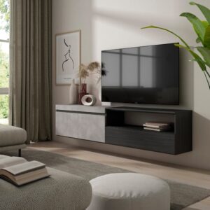 wohnli-moebel-suche-M25100361-1 TV-Möbel Holzeffekt Hängend 200x35x45cm Zement 200x45x35cm Spanplatte Grau Skraut home Möbel Wohnzimmermöbel TV-Möbel