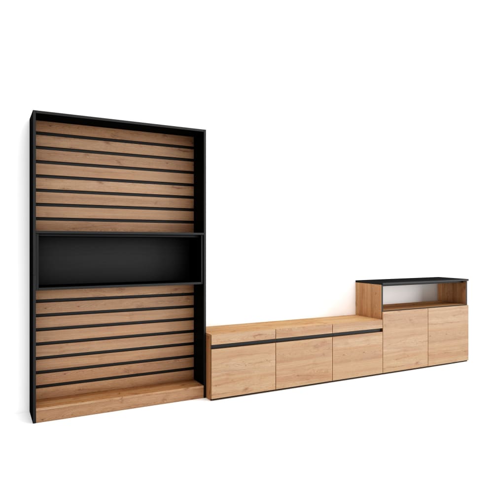 Wohnli Möbelsuche - Wohnwand Holzeffekt 360x35x186cm Eiche und Schwarz