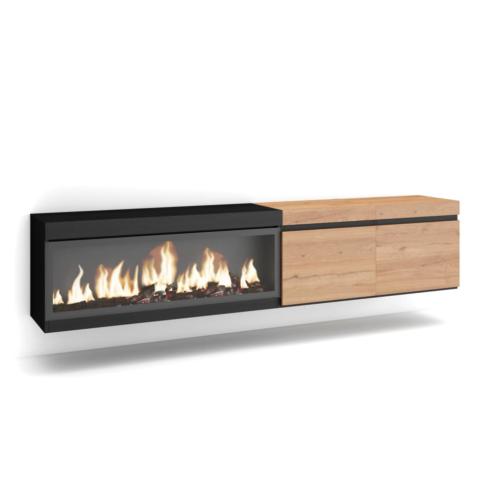 wohnli-moebel-suche-M25100368 Wohnli Möbelsuche - TV-Möbel Holzeffekt Kamin mit Feuereffekt 208x35x45cm Eiche Schwarz
