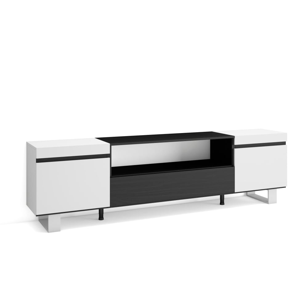 wohnli-moebel-suche-M25100369 Wohnli Möbelsuche - TV-Möbel Holzeffekt mit Beinen 200x35x57cm Weiß und Schwarz