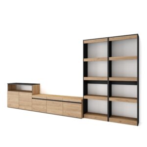 wohnli-moebel-suche-M25100371 Wohnli Möbelsuche - Wohnwand Holzeffekt 370x35x186cm Eiche und Schwarz