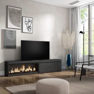 TV-Möbel Holzeffekt Kamin mit Feuereffekt XXL 208x35x45cm Schwarz 208x45x35cm Spanplatte Schwarz Skraut home Möbel Wohnzimmermöbel TV-Möbel