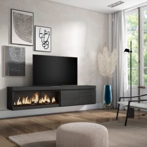 TV-Möbel Holzeffekt Kamin mit Feuereffekt XXL 208x35x45cm Schwarz 208x45x35cm Spanplatte Schwarz Skraut home Möbel Wohnzimmermöbel TV-Möbel