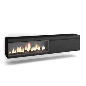 Wohnli Möbelsuche - TV-Möbel Holzeffekt Kamin mit Feuereffekt XXL 208x35x45cm Schwarz