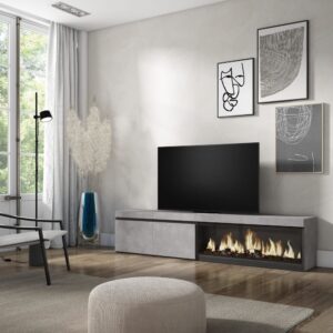wohnli-moebel-suche-M25100377-1 TV-Möbel Holzeffekt Kamin mit Feuereffekt XXL 208x35x45cm Zement 208x45x35cm Spanplatte Grau Skraut home Möbel Wohnzimmermöbel TV-Möbel