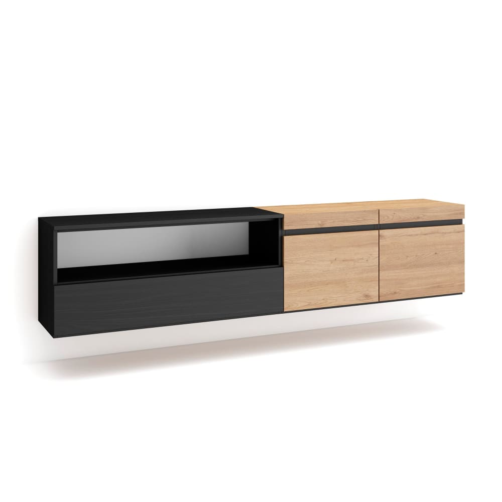 wohnli-moebel-suche-M25100378 Wohnli Möbelsuche - TV-Möbel Holzeffekt Hängend 200x35x45cm Eiche und Schwarz
