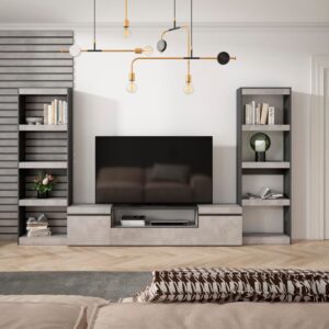 wohnli-moebel-suche-M25100379-1 Wohnwand Holzeffekt 320x35x186cm Zement 320x186x35cm Spanplatte Grau Skraut home Möbel Wohnzimmermöbel TV-Möbel