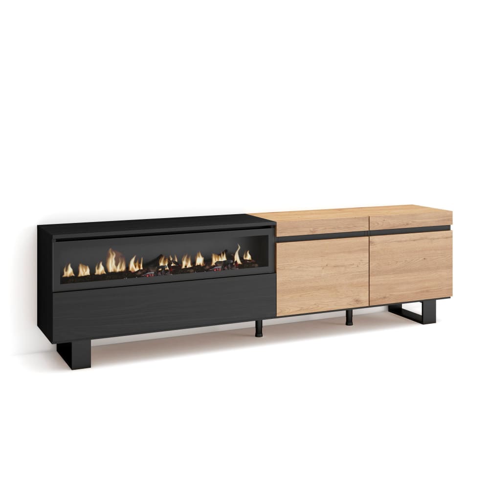 wohnli-moebel-suche-M25100380 Wohnli Möbelsuche - TV-Möbel Holzeffekt Kamin mit Feuereffekt 200x35x57cm Eiche Schwarz