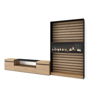 wohnli-moebel-suche-M25100381 Wohnli Möbelsuche - Wohnwand Holzeffekt Kamin mit Feuereffekt 310x35x186cm Eiche Schwarz
