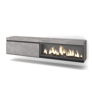 Wohnli Möbelsuche - TV-Möbel Holzeffekt Kamin mit Feuereffekt XXL 208x35x45cm Zement