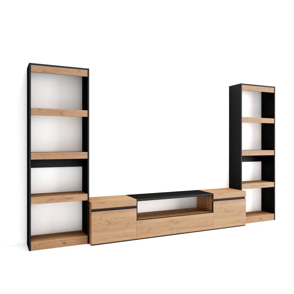 wohnli-moebel-suche-M25100385 Wohnli Möbelsuche - Wohnwand Holzeffekt 320x35x186cm Eiche und Schwarz