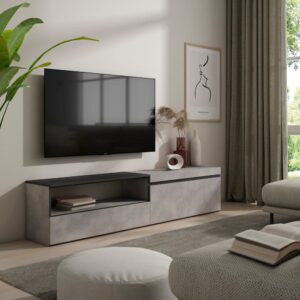 wohnli-moebel-suche-M25100387-1 TV-Möbel Holzeffekt 200x35x45cm Zement 200x45x35cm Spanplatte Grau Skraut home Möbel Wohnzimmermöbel TV-Möbel