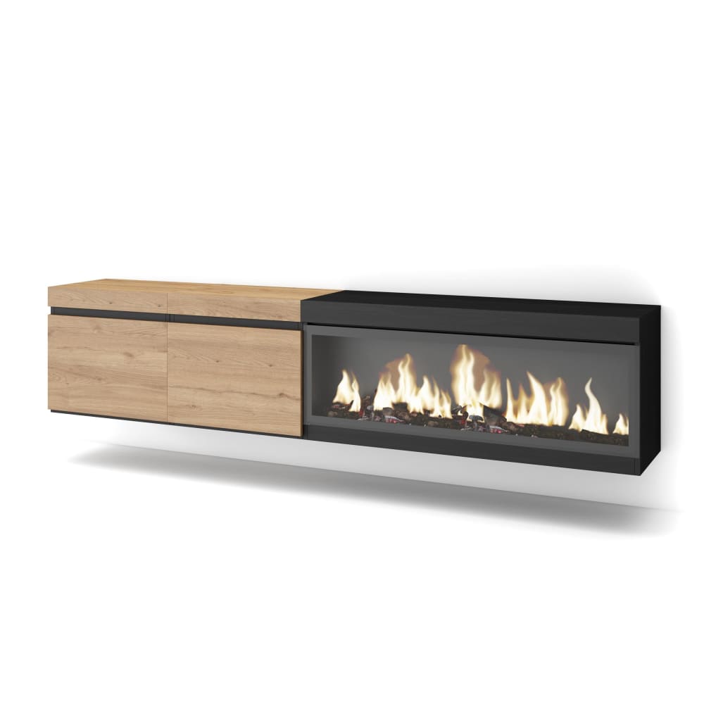 wohnli-moebel-suche-M25100388 Wohnli Möbelsuche - TV-Möbel Holzeffekt Kamin mit Feuereffekt 208x35x45cm Eiche Schwarz