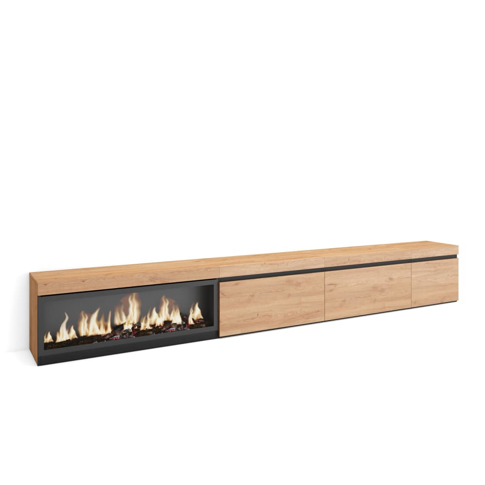 wohnli-moebel-suche-M25100389 Wohnli Möbelsuche - TV-Möbel Holzeffekt Kamin mit Feuereffekt XXL 317x35x45cm Eiche