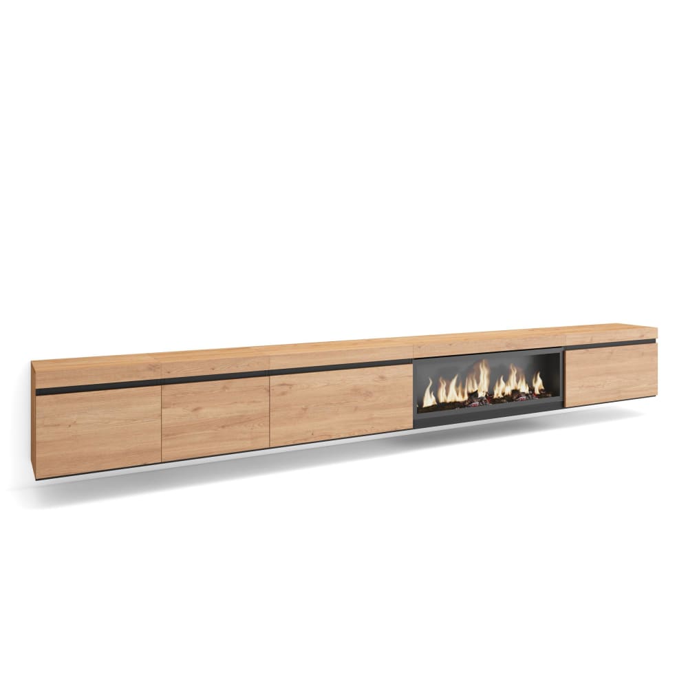 wohnli-moebel-suche-M25100390 Wohnli Möbelsuche - TV-Möbel Holzeffekt Kamin mit Feuereffekt XXL 368x35x45cm Eiche