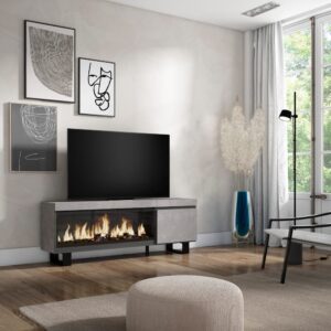 wohnli-moebel-suche-M25100392-1 TV-Möbel Holzeffekt Kamin mit Feuereffekt XXL 158x35x57cm Zement 158x57x35cm Spanplatte Grau Skraut home Möbel Wohnzimmermöbel TV-Möbel