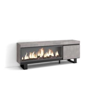 wohnli-moebel-suche-M25100392 Wohnli Möbelsuche - TV-Möbel Holzeffekt Kamin mit Feuereffekt XXL 158x35x57cm Zement