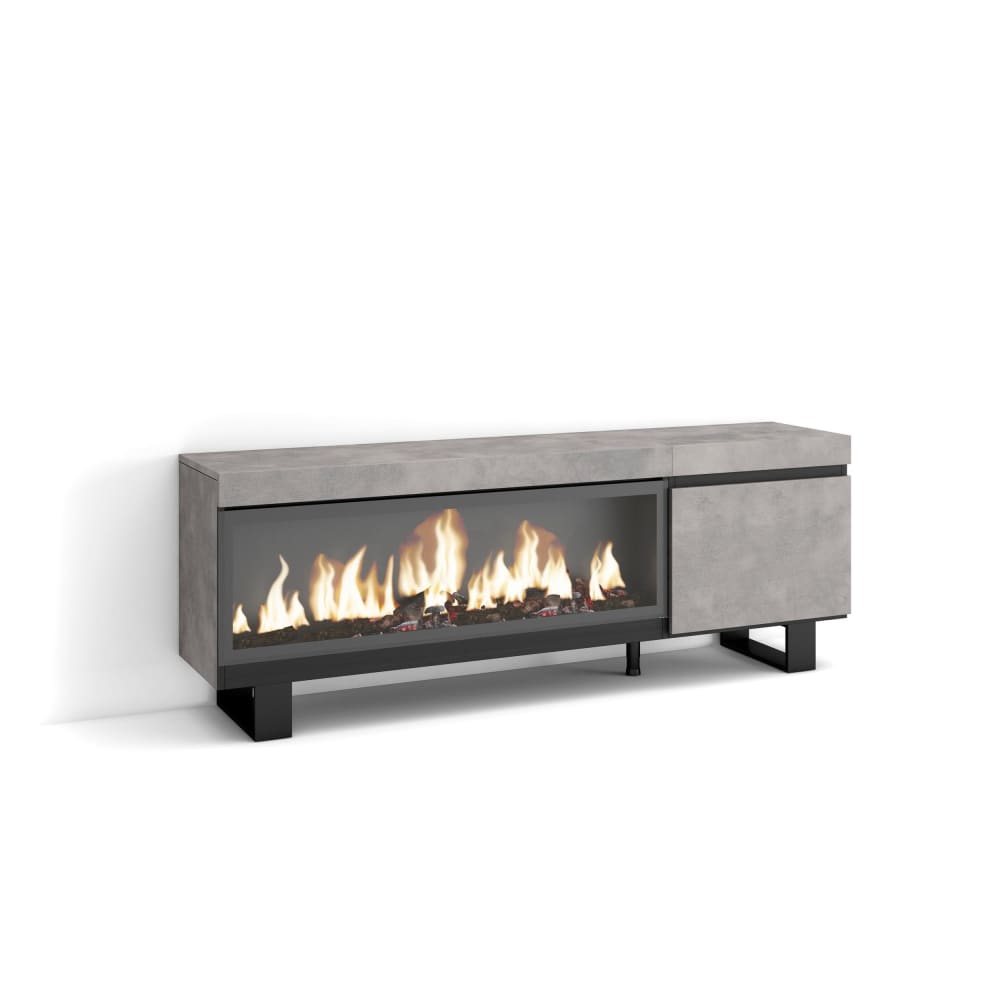 wohnli-moebel-suche-M25100392 Wohnli Möbelsuche - TV-Möbel Holzeffekt Kamin mit Feuereffekt XXL 158x35x57cm Zement