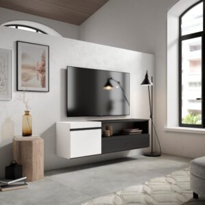wohnli-moebel-suche-M25100394-1 TV-Möbel Holzeffekt Hängend 150x35x45cm Weiß und Schwarz 150x45x35cm Spanplatte Weiß Skraut home Möbel Wohnzimmermöbel TV-Möbel