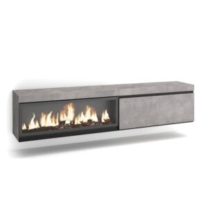 Wohnli Möbelsuche - TV-Möbel Holzeffekt Kamin mit Feuereffekt XXL 208x35x45cm Zement