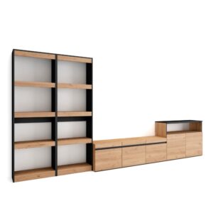 wohnli-moebel-suche-M25100397 Wohnli Möbelsuche - Wohnwand Holzeffekt 370x35x186cm Eiche und Schwarz