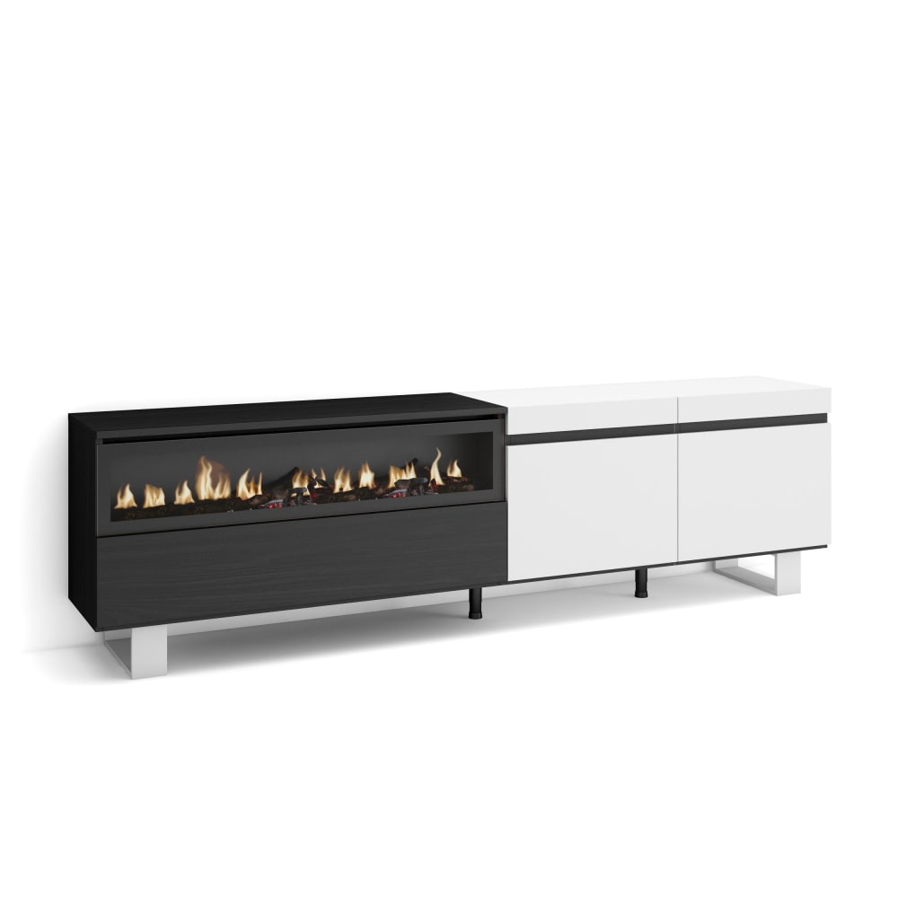 wohnli-moebel-suche-M25100398 Wohnli Möbelsuche - TV-Möbel Holzeffekt Kamin mit Feuereffekt 200x35x57cm Weiß und Schwarz