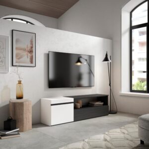 TV-Möbel Holzeffekt 150x35x45cm Weiß und Schwarz 150x45x35cm Spanplatte Weiß Skraut home Möbel Wohnzimmermöbel TV-Möbel