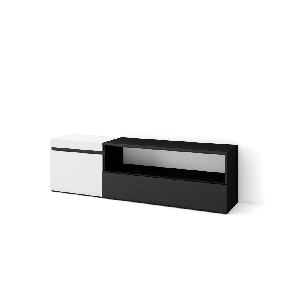 wohnli-moebel-suche-M25100400 Wohnli Möbelsuche - TV-Möbel Holzeffekt 150x35x45cm Weiß und Schwarz