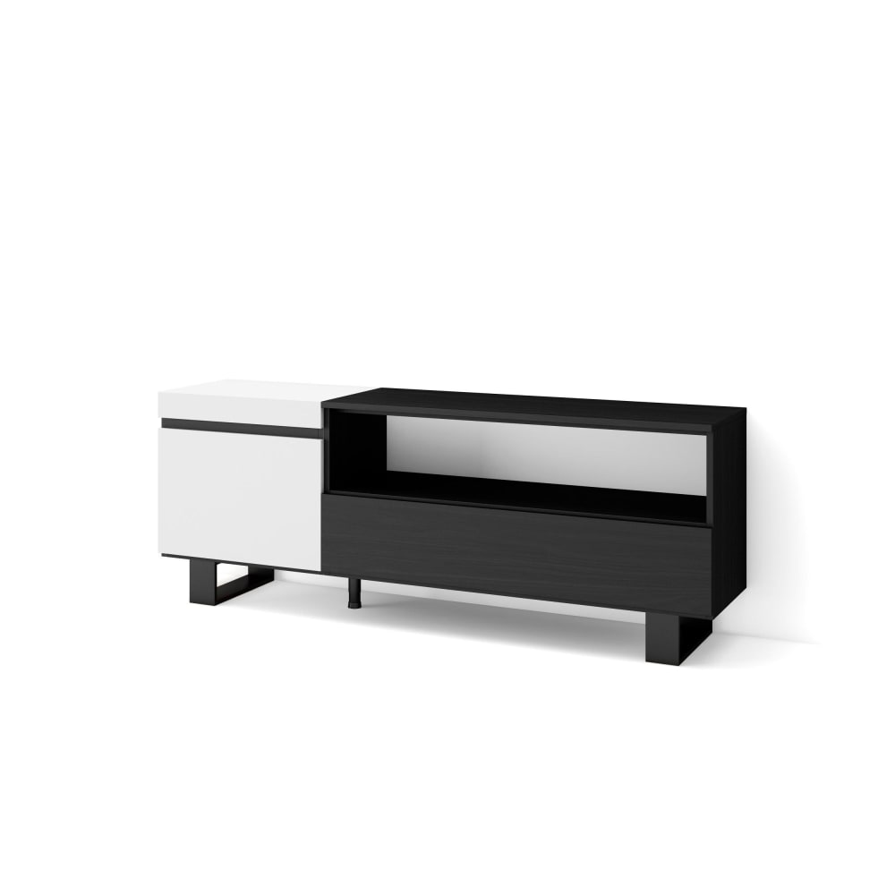 wohnli-moebel-suche-M25100401 Wohnli Möbelsuche - TV-Möbel Holzeffekt mit Beinen 150x35x57cm Weiß und Schwarz