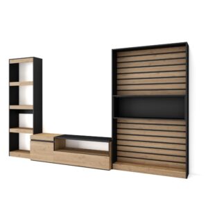 wohnli-moebel-suche-M25100402 Wohnli Möbelsuche - Wohnwand Holzeffekt 320x35x186cm Eiche und Schwarz