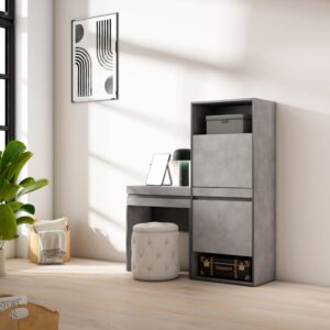 wohnli-moebel-suche-M25100403-1 Schuhschrank Holzeffekt 130x35x145cm Zement 130x145x35cm Spanplatte Grau Skraut home Möbel Flurmöbel Schuhschränke