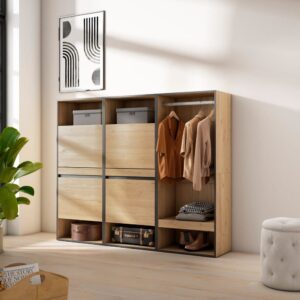 wohnli-moebel-suche-M25100404-1 Schuhschrank Holzeffekt 180x35x145cm Eiche 180x145x35cm Spanplatte Beige Skraut home Möbel Flurmöbel Schuhschränke
